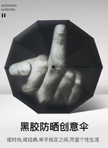 Detail of the automatic umbrella with black coating for UV protection and creative print