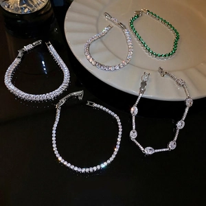 Bracelet Rivière Cuivre Zircon Cubique Carré Géométrique Élégant Mode Niche Bijoux Pour Femmes Cadeau