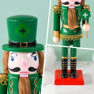 25cm St. Patrick's Day green nutcracker ornament with lucky clover and lollipop detail
