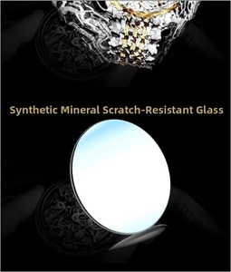 Macro shot of scratch-resistant synthetic mineral glass lens for men's watches
