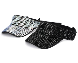 Rhinestone Sun Visor Hat For Women Acrylic Sparkling Empty Top Shading Cap Outdoor Running Beach Fashion Adjustable