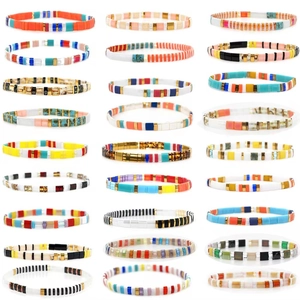 Bracelets élastiques en perles Tila faits main, 27 motifs bohèmes et couleurs émaillées