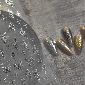 Adesivi Per Unghie Farfalla 3D Rilievo Metallico Argento Oro Gotico Stella Decalcomanie Decorazione
