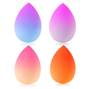 4-pack gradient makeup sponges in teardrop shape for dry and wet cosmetic application