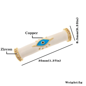 Fashion copper and zircon evil eye tube pendant with dimensions 35mm and 8.5mm