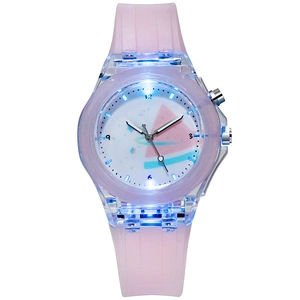 Montre à quartz LED rose lumineuse pour enfants avec bracelet en silicone pastèque