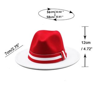 Two-tone wool felt fedora hat with wide flat brim and contrast red crown