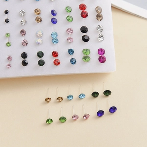 50 Pairs Colorful Rhinestone Stud Earrings Set For Women Fashion Round Geometric Plastic Earring Daily Jewelry Accessories Gift