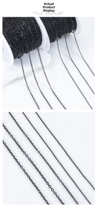 Detail of matte black stainless steel DIY jewelry chain wound on a white spool