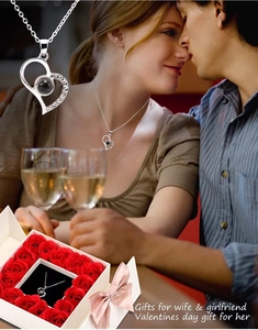 Silver heart projection necklace with I Love You in 100 languages in rose gift box