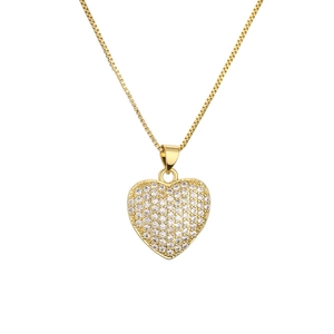 Exquisite gold-plated heart pendant necklace featuring sparkling zircon inlay on white backdrop
