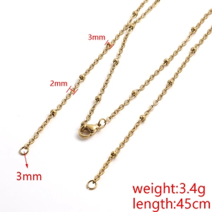 304 stainless steel gold bead chain necklace with 3mm beads and 45cm length dimensions