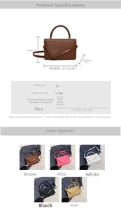 Detailed size specifications for women's crossbody bag with color options and dimensions