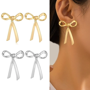 Bowknot Heart V-Shape Pendant Earrings Alloy Metallic High Polish Minimalist Elegant Fashion Jewelry For Women