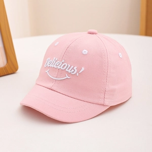 Pink kids baseball cap with Delicious smile embroidery and white eyelets for 1-3 years old
