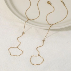 Elegant gold-tone stainless steel hand chains with single crystal and floral pendants