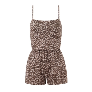Leopard Print Spaghetti Strap Romper Sleeveless Elastic Waist Summer Casual One Piece Shorts For Women