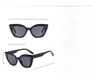 Detailed size chart for cat-eye sunglasses with lens width 51mm and frame width 148mm