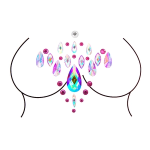 Detailed pattern of iridescent and pink acrylic rhinestones for festive body decoration