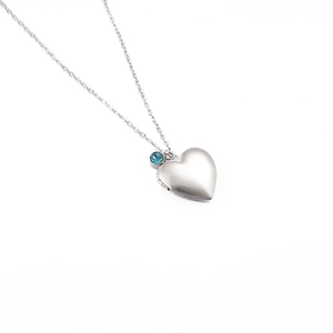 316L Edelstahl Herz-Medaillon Halskette mit blauem Geburtsstein und feiner O-Kette