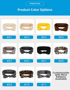 Grid display of 11 stylish bohemian yoga headbands in various solid colors and animal prints