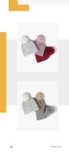 Detail of striped knitted beanies with faux fur pom-poms in various colors for winter