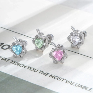 Snake Wrap Heart Zircon Cartilage Stud Earring Titanium Steel Body Piercing Jewelry For Women Cool Aesthetic