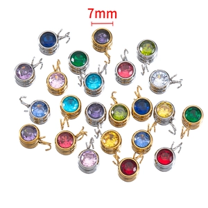 Assorted 7mm round crystal zircon pendants in multicolor stainless steel settings