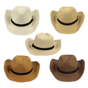 Western Cowboy Straw Hat Wide Brim Paper Woven Sun Protection Foldable Summer Beach With Adjustable Windproof Rope