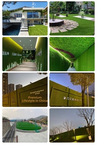 Detailed views of thick artificial moss lawn applied in garden and landscape projects