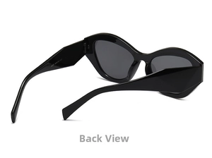 Detail view of large diamond frame sunglasses showing inside temple size parameters