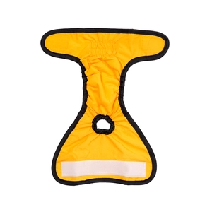 Culotte physiologique jaune pour chien avec bordure noire et fermeture velcro réglable