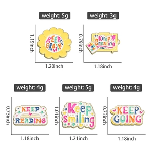 Detailed size and weight guide for 5 pieces of colorful enamel inspirational phrase pins