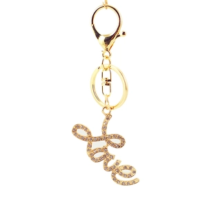 Sparkling gold LOVE keychain with rhinestones for women car keys and bag accessories