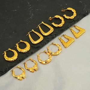 Geometric Hoop Earrings 18K Gold Plated Stainless Steel Vintage Twisted Butterfly Knot Fashion Jewelry For Women