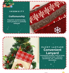 Detail of red knit Christmas stocking with festive snowflake patterns and hanging lanyard