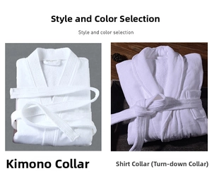 Comparison of white cotton hotel bathrobes in kimono and shawl collar designs