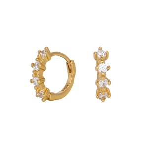 Minimalist single row cubic zirconia gold-plated 925 silver hoop earrings for women