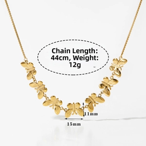 Detail of 44cm gold butterfly necklace weighing 12g with 11x15mm polished charm elements