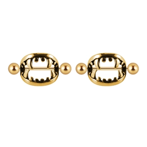 Golden fangs shape stainless steel nipple ring shields with screw ball bars for piercing