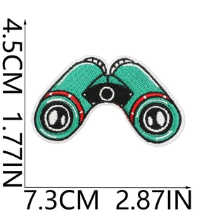 Close-up of binoculars embroidery patch showing detailed stitching and 7.3cm x 4.5cm size