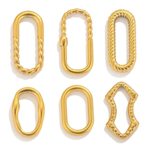 Detailed grid of gold stainless steel oval connectors for DIY jewelry making