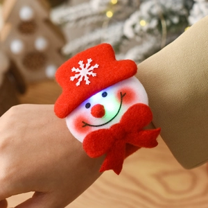 Glow-in-the-dark snowman slap bracelet with red hat and LED light for kids gift