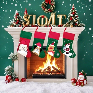 Chaussette De Noël Sac Cadeau Flanelle Lin Broderie Père Noël Renne Chat Chien Ornement À Suspendre Pour Décoration De Foyer