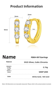 Detailed view of S925 sterling silver hoop earrings with three sparkling cubic zirconia stones