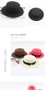 Chapeau de paille à sommet plat avec ruban à nœud noir en diverses couleurs d'été