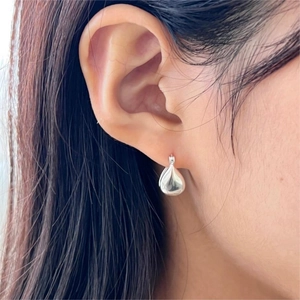 Minimalist 925 sterling silver water drop hoop earrings with a polished mirror finish