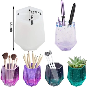 Detailed view of hexagonal resin mold dimensions with various creative storage container uses