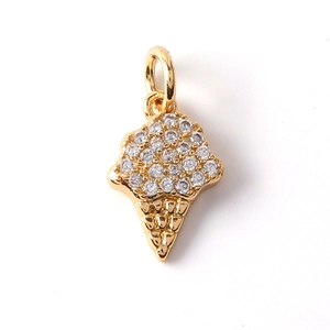 Sparkling gold-plated ice cream pendant with white zircons for jewelry making