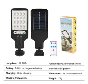Solar sensor wall light kit with 28 SMD LEDs, remote control and dimensions overview